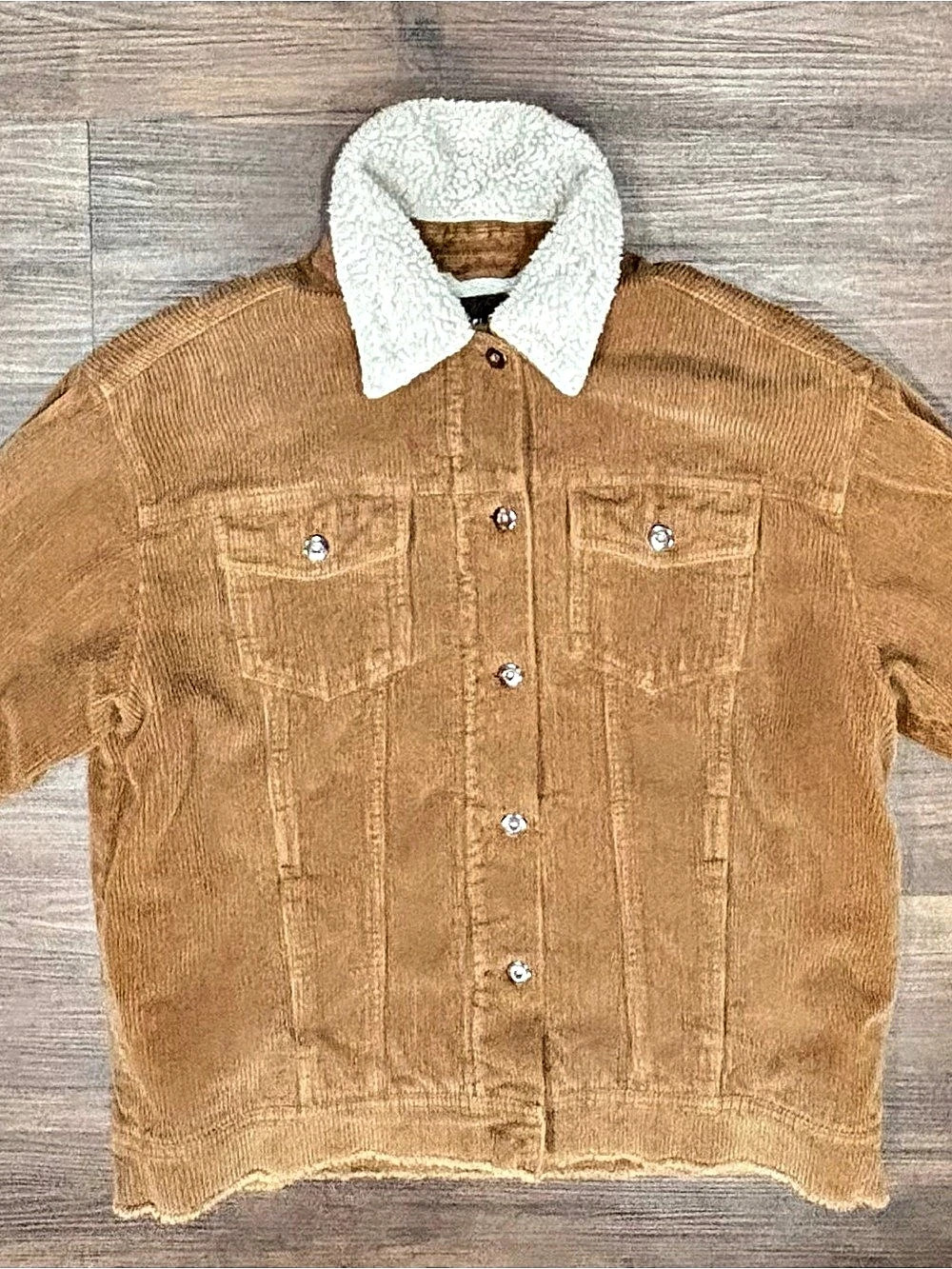 ZARA Men’s Corduroy Sherpa-Lined Trucker Jacket in Brown & Cream Sz L/Unisex